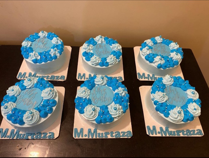 Bulk order custom cake for baby boy Murtuza with M.Murtaza name decorations - Personalized Baby Cakes Karachi By Whisk And Sift